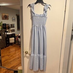 Blue and White Gingham Maxi Dress
